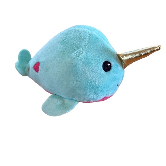 Narwhal plushie set NEW aqua with pink embroidered hearts whale with tooth x6 - Picture 16 of 17